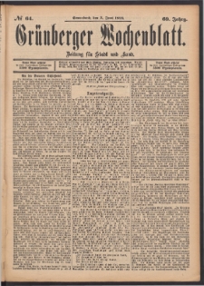 Gr&uuml;nberger Wochenblatt: Zeitung f&uuml;r Stadt und Land, No. 64. (3. Juni 1893)