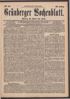 Gr&uuml;nberger Wochenblatt: Zeitung f&uuml;r Stadt und Land, No. 66. (8. Juni 1893)