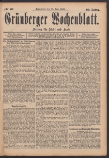 Gr&uuml;nberger Wochenblatt: Zeitung f&uuml;r Stadt und Land, No. 67. (10. Juni 1893)