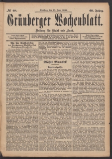 Gr&uuml;nberger Wochenblatt: Zeitung f&uuml;r Stadt und Land, No. 68. (13. Juni 1893)