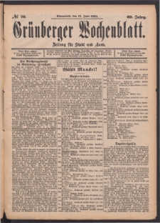 Gr&uuml;nberger Wochenblatt: Zeitung f&uuml;r Stadt und Land, No. 70. (17. Juni 1893)