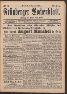 Gr&uuml;nberger Wochenblatt: Zeitung f&uuml;r Stadt und Land, No. 73. (24. Juni 1893)