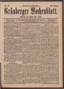 Gr&uuml;nberger Wochenblatt: Zeitung f&uuml;r Stadt und Land, No. 76. (1. Juli 1893)