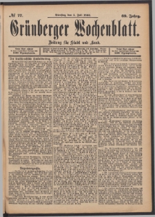 Gr&uuml;nberger Wochenblatt: Zeitung f&uuml;r Stadt und Land, No. 77. (4. Juli 1893)