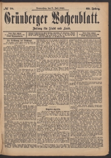 Gr&uuml;nberger Wochenblatt: Zeitung f&uuml;r Stadt und Land, No. 78. (6. Juli 1893)