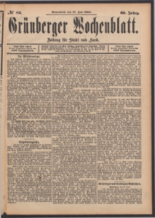 Gr&uuml;nberger Wochenblatt: Zeitung f&uuml;r Stadt und Land, No. 82. (15. Juli 1893)