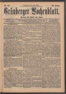 Gr&uuml;nberger Wochenblatt: Zeitung f&uuml;r Stadt und Land, No. 83. (18. Juli 1893)