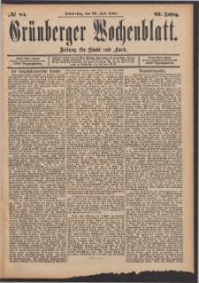 Gr&uuml;nberger Wochenblatt: Zeitung f&uuml;r Stadt und Land, No. 84. (20. Juli 1893)