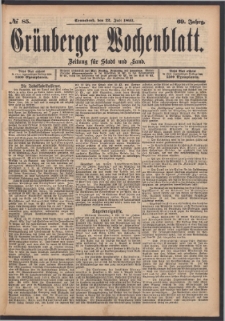 Gr&uuml;nberger Wochenblatt: Zeitung f&uuml;r Stadt und Land, No. 85. (22. Juli 1893)