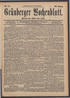 Gr&uuml;nberger Wochenblatt: Zeitung f&uuml;r Stadt und Land, No. 87. (27. Juli 1893)
