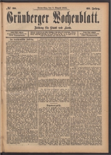 Gr&uuml;nberger Wochenblatt: Zeitung f&uuml;r Stadt und Land, No. 90. (3. August 1893)