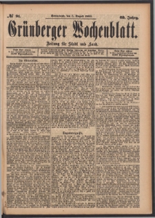 Gr&uuml;nberger Wochenblatt: Zeitung f&uuml;r Stadt und Land, No. 91. (5. August 1893)