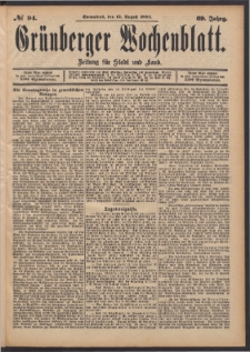 Gr&uuml;nberger Wochenblatt: Zeitung f&uuml;r Stadt und Land, No. 94. (12. August 1893)