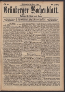 Gr&uuml;nberger Wochenblatt: Zeitung f&uuml;r Stadt und Land, No. 95. (15. August 1893)