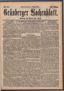 Gr&uuml;nberger Wochenblatt: Zeitung f&uuml;r Stadt und Land, No. 96. (17. August 1893)