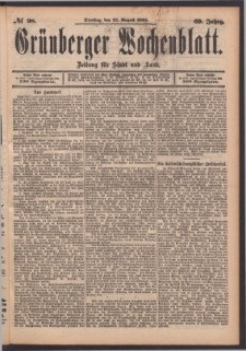 Gr&uuml;nberger Wochenblatt: Zeitung f&uuml;r Stadt und Land, No. 97. (19. August 1893)
