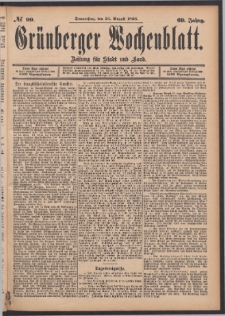 Gr&uuml;nberger Wochenblatt: Zeitung f&uuml;r Stadt und Land, No. 99. (24. August 1893)