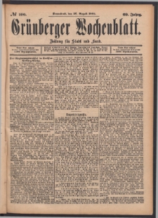 Gr&uuml;nberger Wochenblatt: Zeitung f&uuml;r Stadt und Land, No. 100. (26. August 1893)
