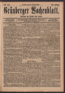 Gr&uuml;nberger Wochenblatt: Zeitung f&uuml;r Stadt und Land, No. 101. (29. August 1893)