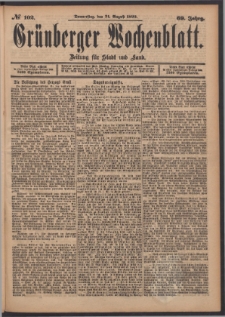 Gr&uuml;nberger Wochenblatt: Zeitung f&uuml;r Stadt und Land, No. 102. (31. August 1893)