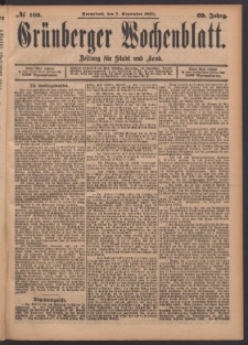 Gr&uuml;nberger Wochenblatt: Zeitung f&uuml;r Stadt und Land, No. 103. (2. September 1893)