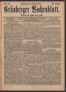 Gr&uuml;nberger Wochenblatt: Zeitung f&uuml;r Stadt und Land, No. 105. (7. September 1893)