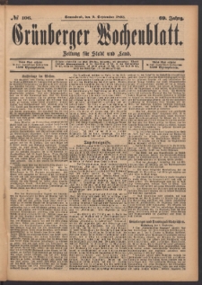 Gr&uuml;nberger Wochenblatt: Zeitung f&uuml;r Stadt und Land, No. 106. (9. September 1893)