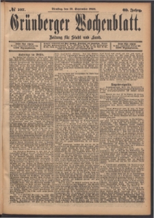 Gr&uuml;nberger Wochenblatt: Zeitung f&uuml;r Stadt und Land, No. 107. (12. September 1893)