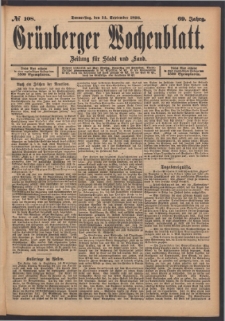 Gr&uuml;nberger Wochenblatt: Zeitung f&uuml;r Stadt und Land, No. 108. (14. September 1893)