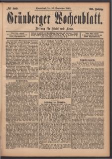 Gr&uuml;nberger Wochenblatt: Zeitung f&uuml;r Stadt und Land, No. 109. (16. September 1893)