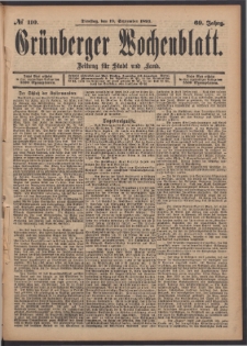Gr&uuml;nberger Wochenblatt: Zeitung f&uuml;r Stadt und Land, No. 110. (19. September 1893)