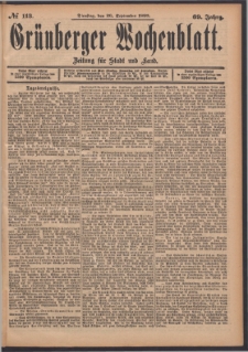Gr&uuml;nberger Wochenblatt: Zeitung f&uuml;r Stadt und Land, No. 113. (26. September 1893)