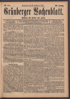 Gr&uuml;nberger Wochenblatt: Zeitung f&uuml;r Stadt und Land, No. 114. (28. September 1893)