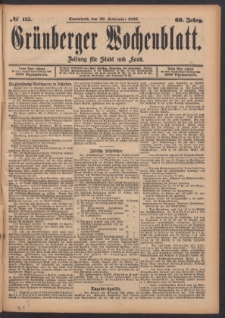 Gr&uuml;nberger Wochenblatt: Zeitung f&uuml;r Stadt und Land, No. 115. (30. September 1893)