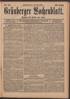 Gr&uuml;nberger Wochenblatt: Zeitung f&uuml;r Stadt und Land, No. 118. (7. October 1893)