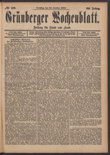 Gr&uuml;nberger Wochenblatt: Zeitung f&uuml;r Stadt und Land, No. 119. (10. October 1893)
