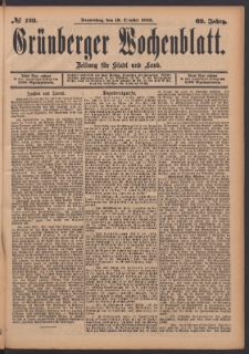 Gr&uuml;nberger Wochenblatt: Zeitung f&uuml;r Stadt und Land, No. 123. (19. October 1893)