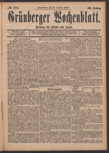Gr&uuml;nberger Wochenblatt: Zeitung f&uuml;r Stadt und Land, No. 124. (21. October 1893)