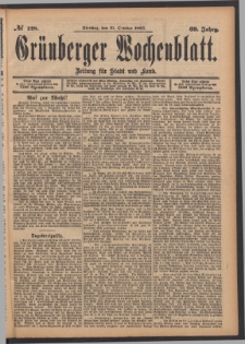 Gr&uuml;nberger Wochenblatt: Zeitung f&uuml;r Stadt und Land, No. 128. (31. October 1893)