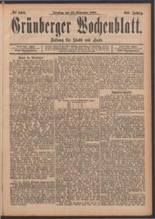 Gr&uuml;nberger Wochenblatt: Zeitung f&uuml;r Stadt und Land, No. 134. (14. November 1893)
