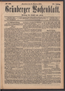 Gr&uuml;nberger Wochenblatt: Zeitung f&uuml;r Stadt und Land, No. 136. (18. November 1893)