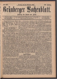Gr&uuml;nberger Wochenblatt: Zeitung f&uuml;r Stadt und Land, No. 137. (21. November 1893)
