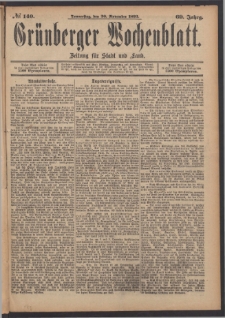 Gr&uuml;nberger Wochenblatt: Zeitung f&uuml;r Stadt und Land, No. 140. (30. November 1893)