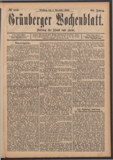 Gr&uuml;nberger Wochenblatt: Zeitung f&uuml;r Stadt und Land, No. 142. (5. December 1893)