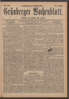 Gr&uuml;nberger Wochenblatt: Zeitung f&uuml;r Stadt und Land, No. 143. (7. December 1893)
