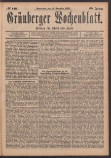 Gr&uuml;nberger Wochenblatt: Zeitung f&uuml;r Stadt und Land, No. 146. (14. December 1893)