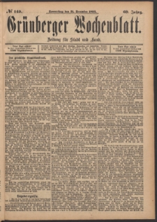 Gr&uuml;nberger Wochenblatt: Zeitung f&uuml;r Stadt und Land, No. 149. (21. December 1893)
