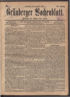 Gr&uuml;nberger Wochenblatt: Zeitung f&uuml;r Stadt und Land, No. 1. (4. Januar 1894)