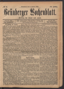 Gr&uuml;nberger Wochenblatt: Zeitung f&uuml;r Stadt und Land, No. 2. (6. Januar 1894)