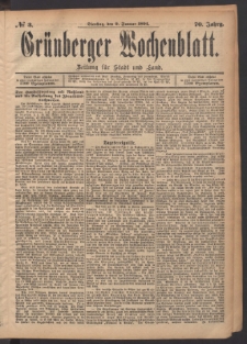 Gr&uuml;nberger Wochenblatt: Zeitung f&uuml;r Stadt und Land, No. 3. (9. Januar 1894)
